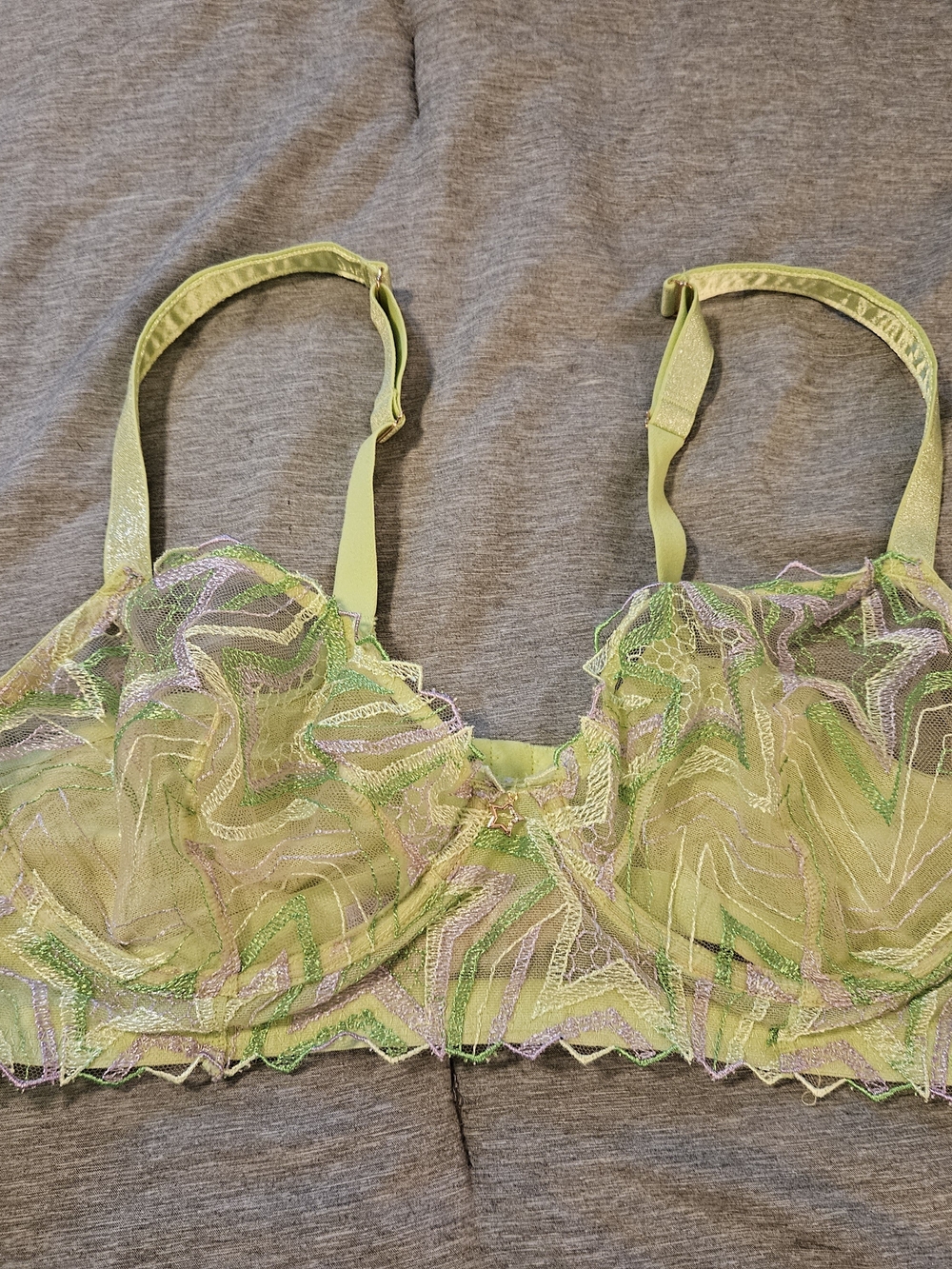 Savage X Fenty Sheer Lace Underwire Bra in Lime Green with Pastel Accents